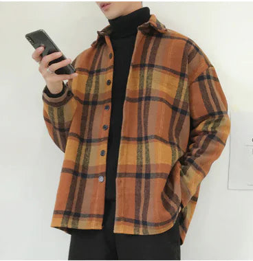 Winter Woolen Shirt, Korean Style Plaid Shirt